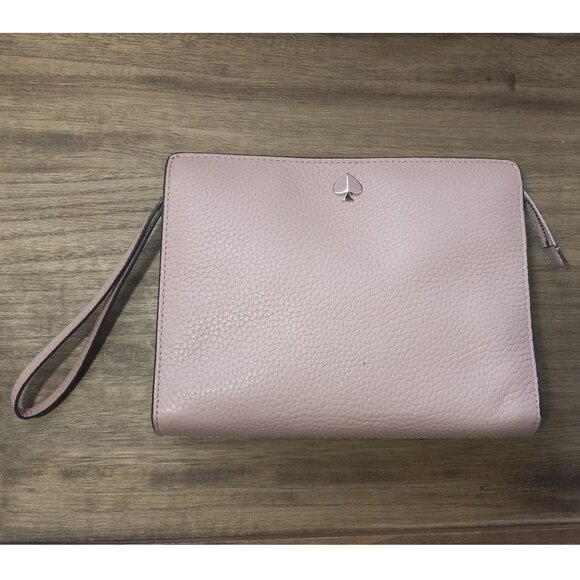 💲💲💲SALE‼️🎉Kate Spade FuFu Pink Pebbled Leather Pouch Wristlet - Picture 1 of 14